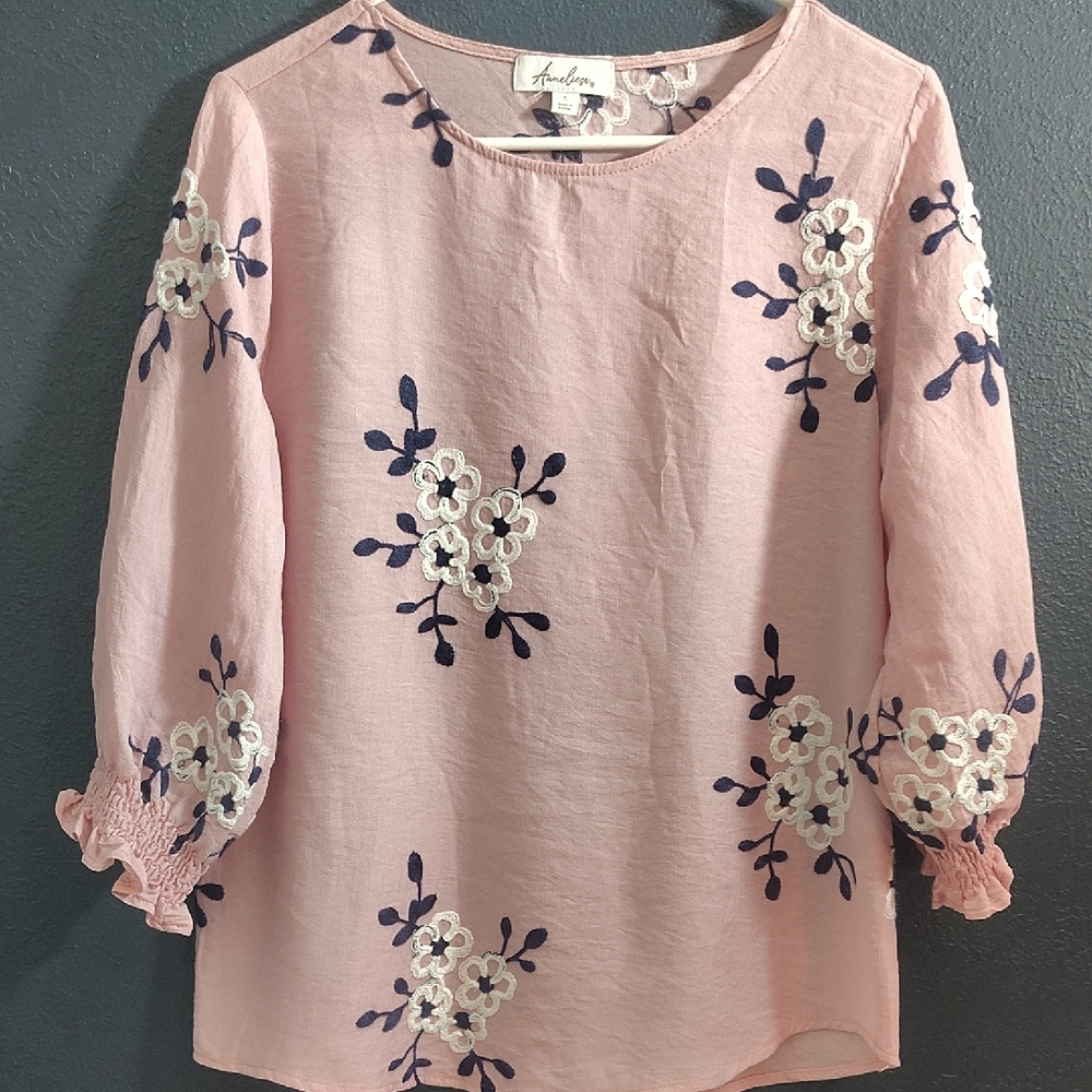 Anneliese Elegant Blush Floral Embroidered Blouse